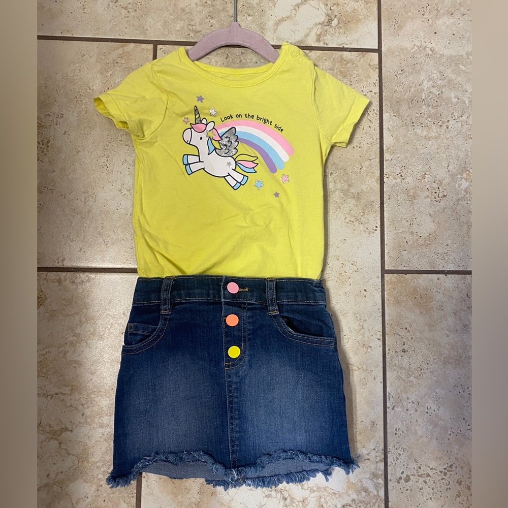 Girls outfit size 24 months  yellow top with Jean skirt